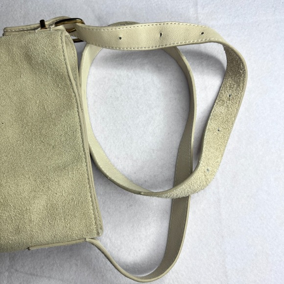 Margot New York Suede Leather Crossbody Shoulder Bag Cream Beige Minimalist - Picture 3 of 10